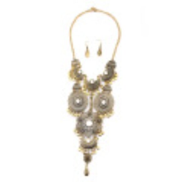 #044 Vintage Long Tassel Shaped Gemstone Necklace Sweater Chain with Earrings - Picture 3 of 3